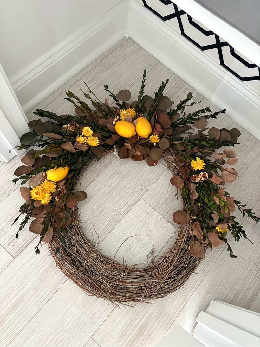 Pier 1 Yellow Lemon Eucalyptus Grapevine Wreath